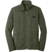 The North Face Sweater Fleece jacket in taupe green with full-zip front and zippered chest pocket