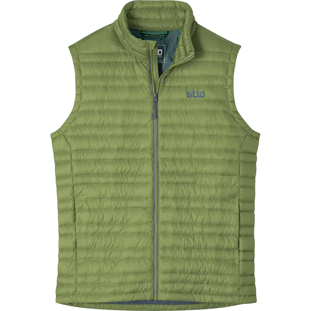 STIO Pinion lightweight down vest in terrain green with full-zip front