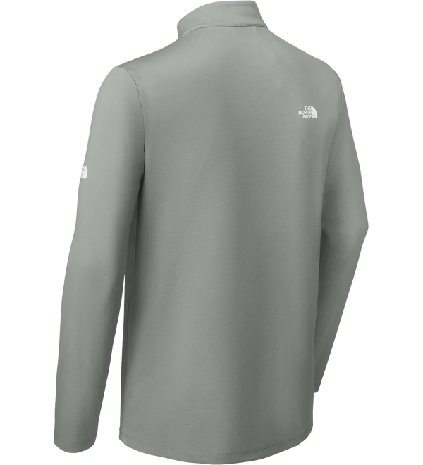 The North Face long-sleeve quarter-zip pullover jacket by The North Face, shown from the back in a solid gray color. The brand's logo is visible on the upper back and left sleeve.