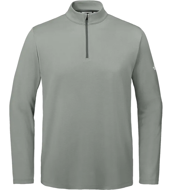 The North Face light gray long-sleeve quarter-zip pullover shirt with a mock neck collar, shown on a plain white background.