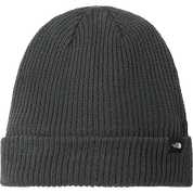 Gray knit beanie with North Face logo