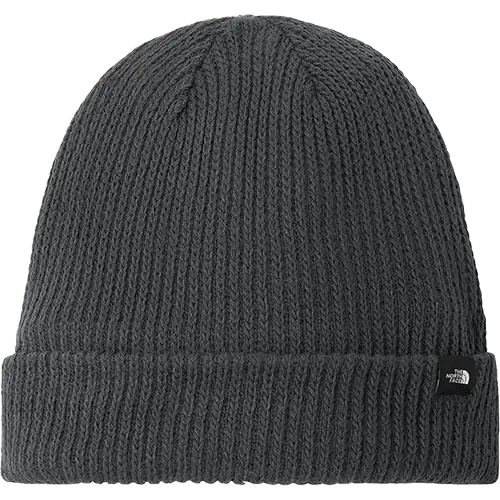 Gray knit beanie with North Face logo