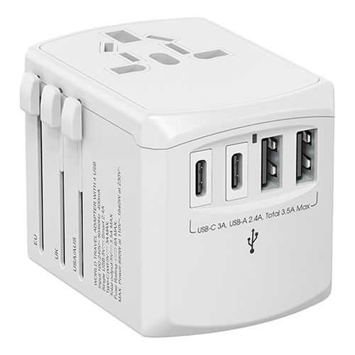 Xoopar international travel adapter with multiple USB ports on a white background